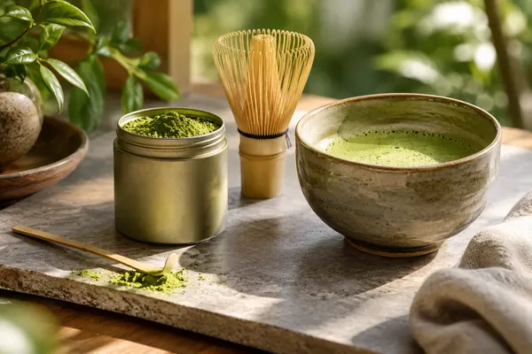 AI-generated realistic food & drink scene for Matcha Meadow