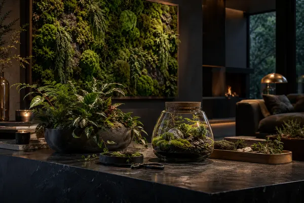 AI-generated realistic home & living scene for Moss & Mortar
