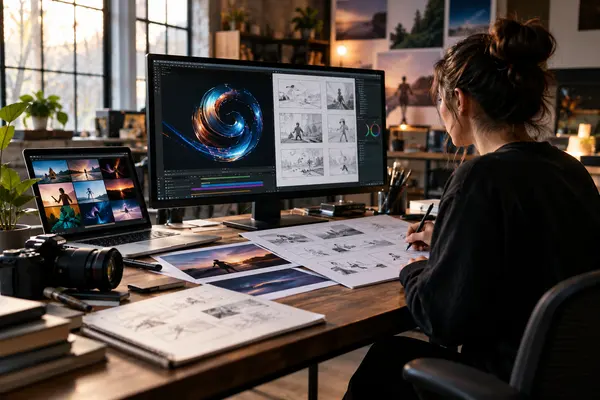 AI-generated realistic creative services scene for Motion Harbour