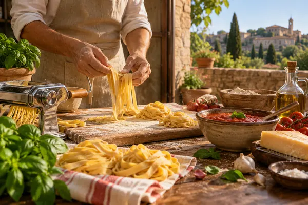 AI-generated realistic food & drink scene for Pasta Post